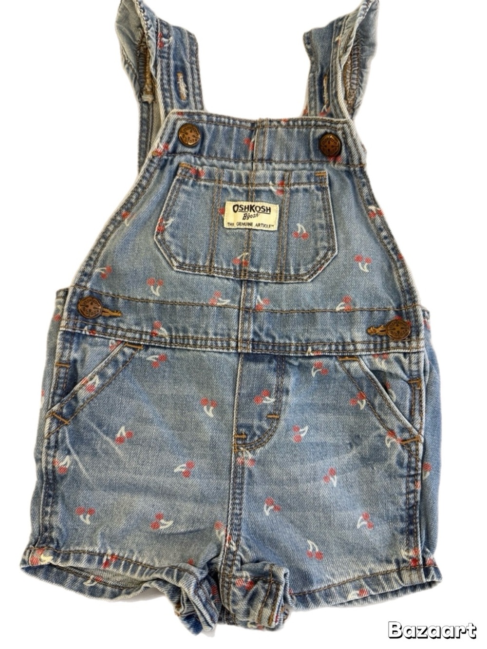 OshKosh B'gosh Blue Denim Shortalls with Red Cherry Print